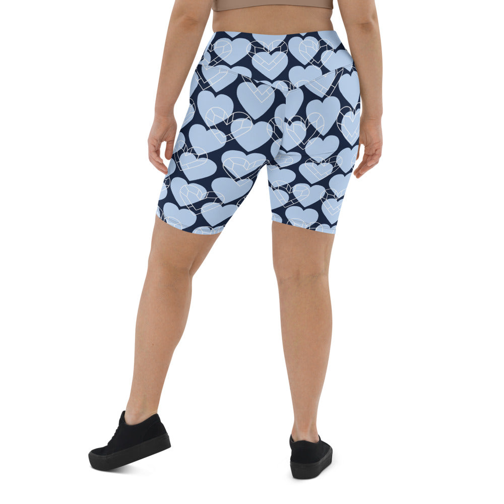 Women Blue Heart Biker Shorts