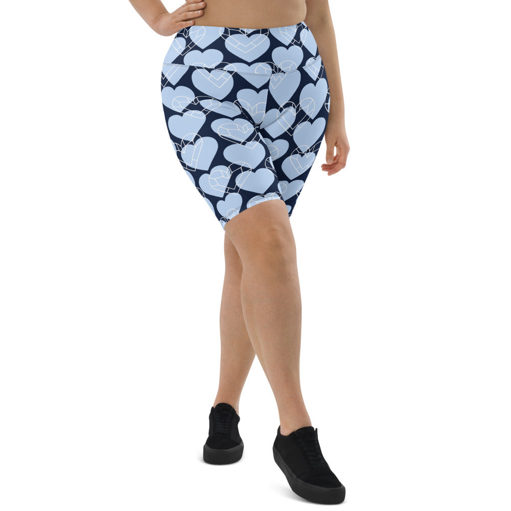 Women Blue Heart Biker Shorts