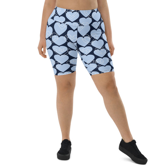 Women Blue Heart Biker Shorts