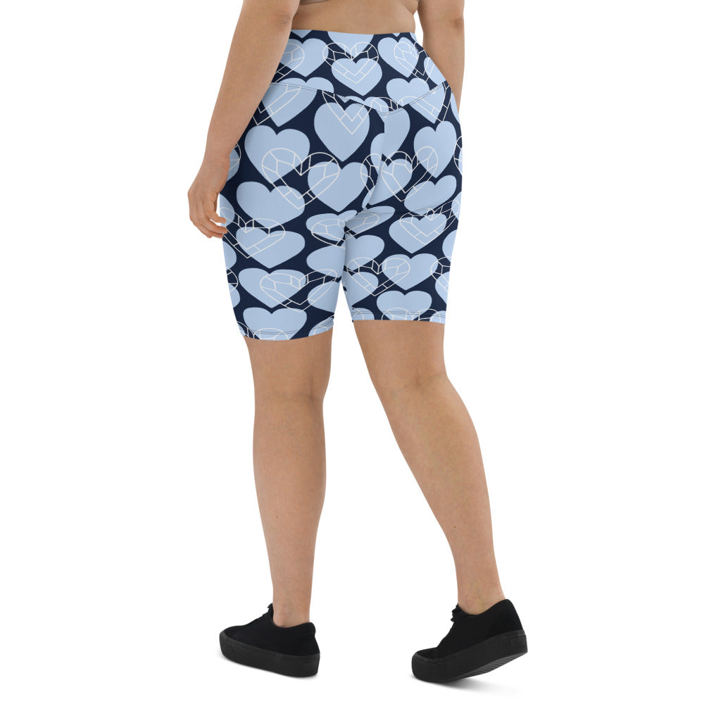 Women Blue Heart Biker Shorts