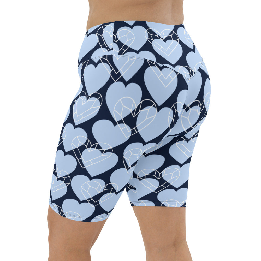 Women Blue Heart Biker Shorts