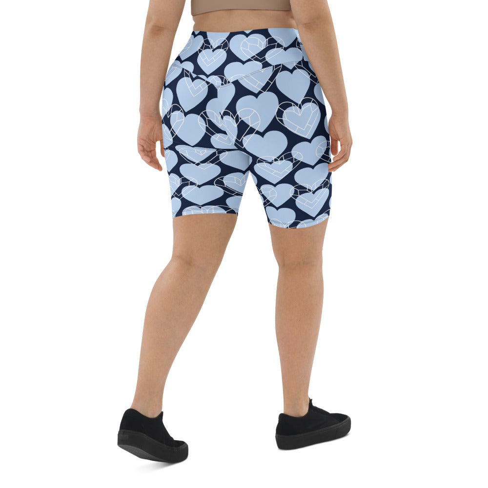 Women Blue Heart Biker Shorts