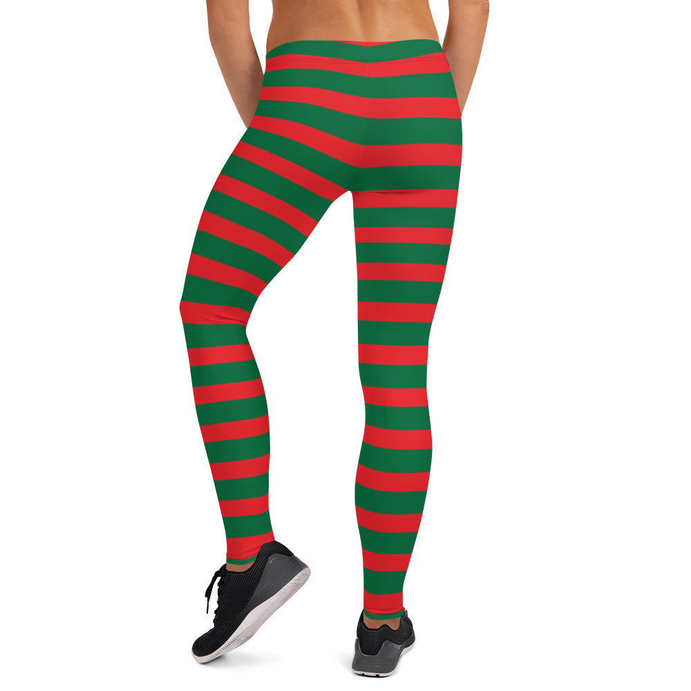 Women Grean And Red Striped Leggings