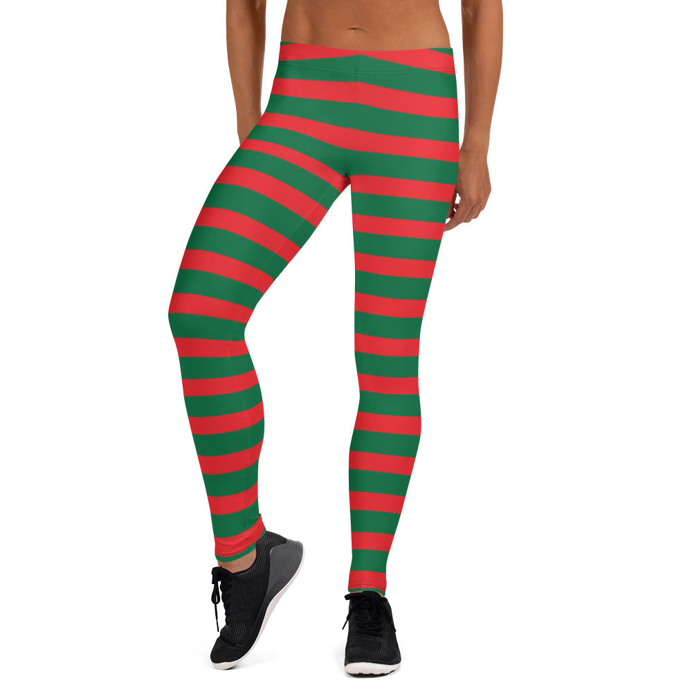 Women Grean And Red Striped Leggings