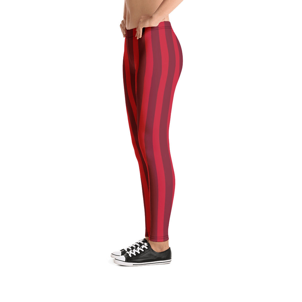 Women Red Striped Leggings