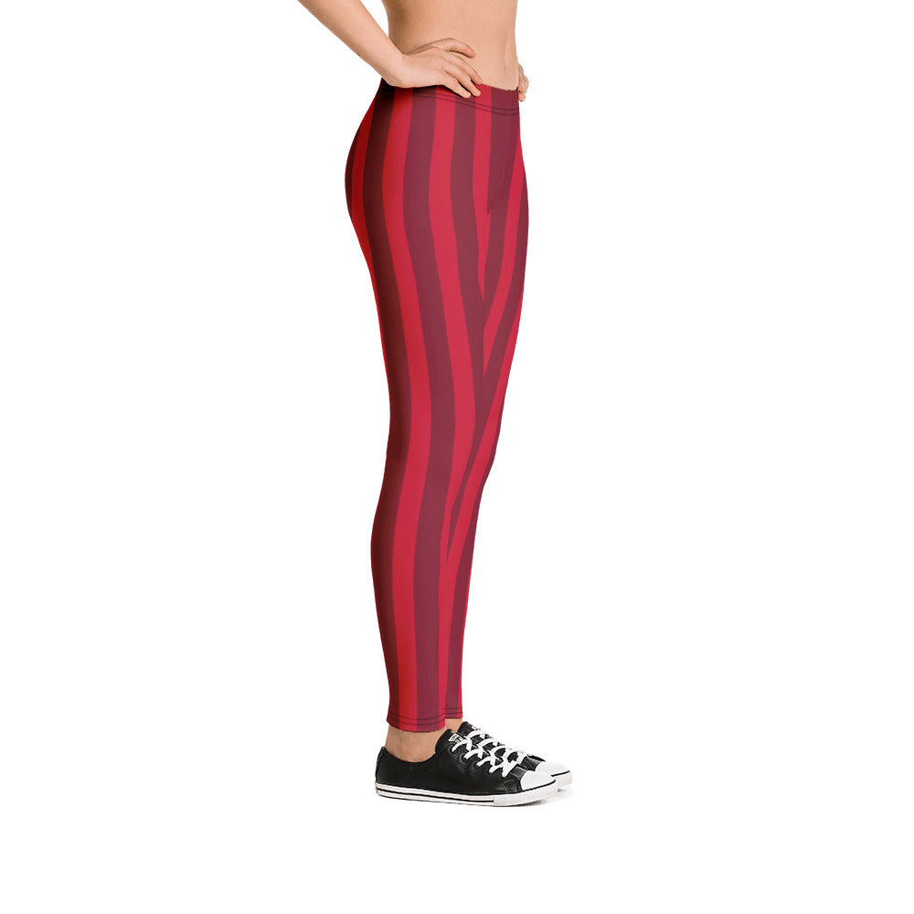 Women Red Striped Leggings