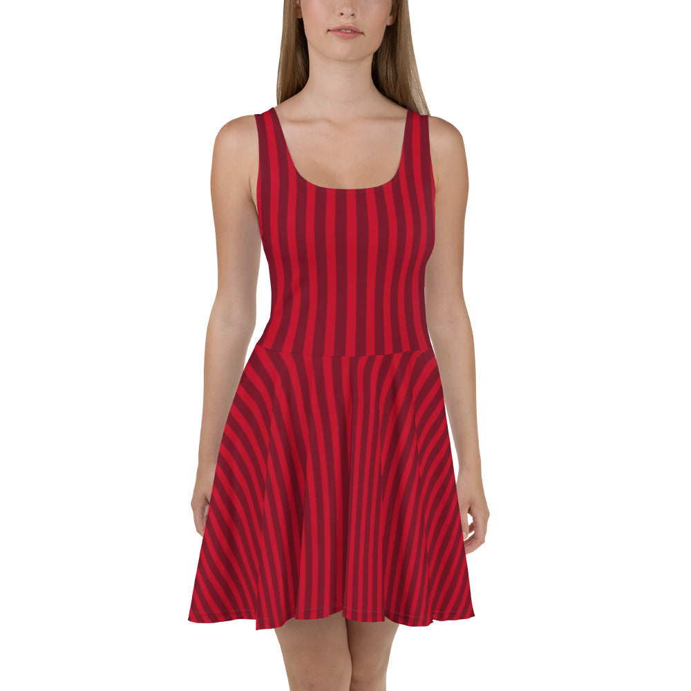 Women Red Striped Skater Dress