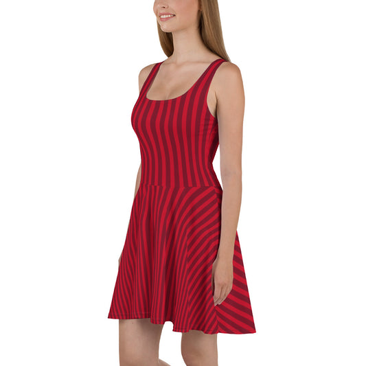 Women Red Striped Skater Dress