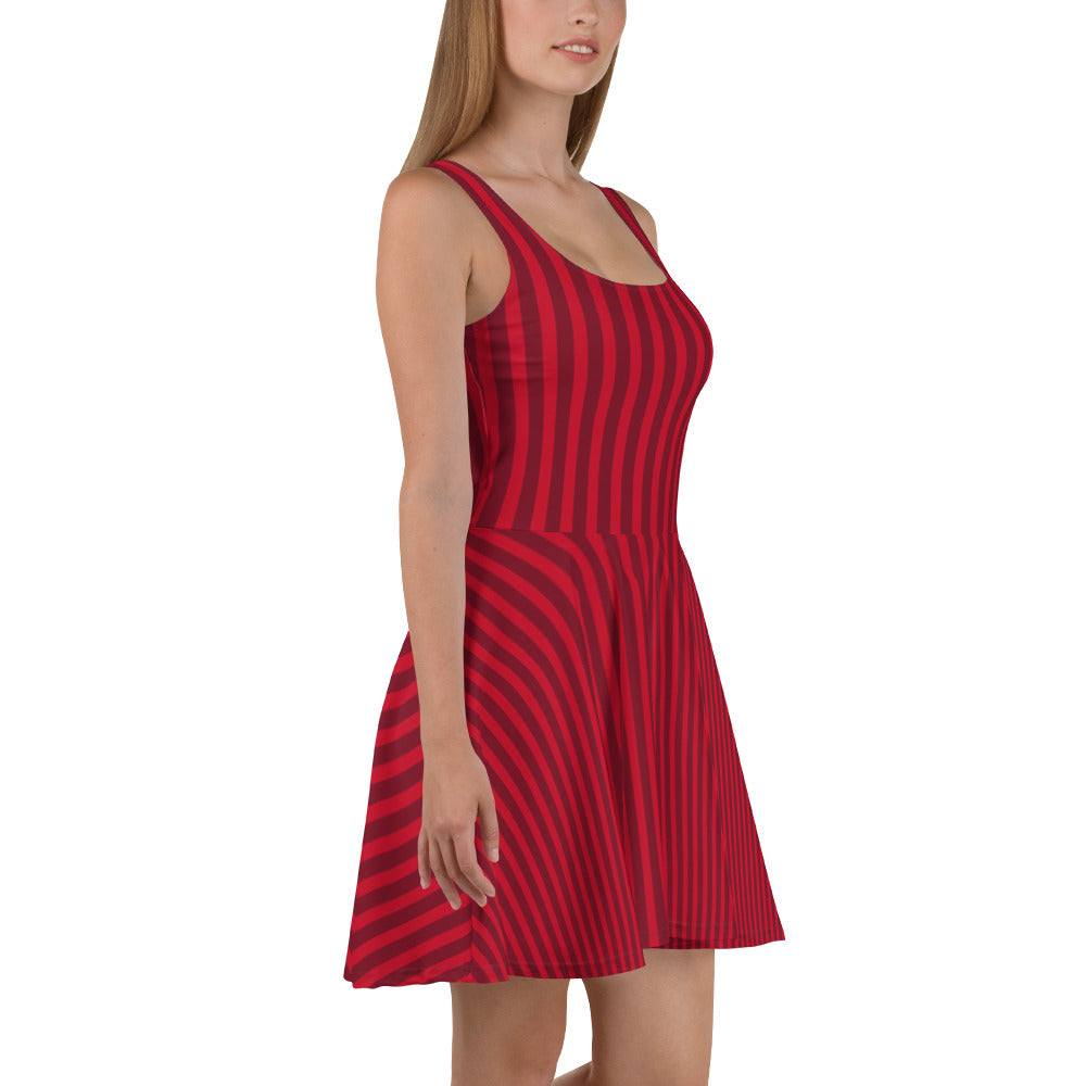 Women Red Striped Skater Dress