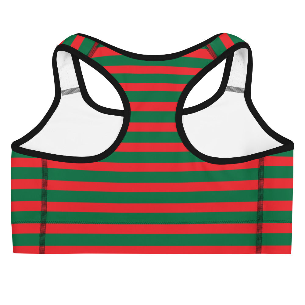 Women Grean And Red Striped Sports bra