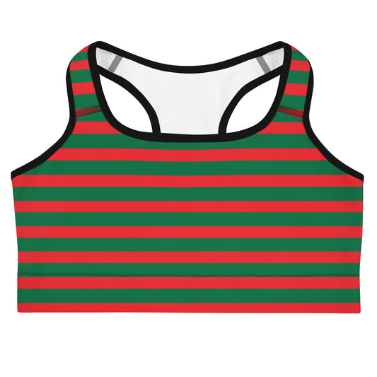 Women Grean And Red Striped Sports bra