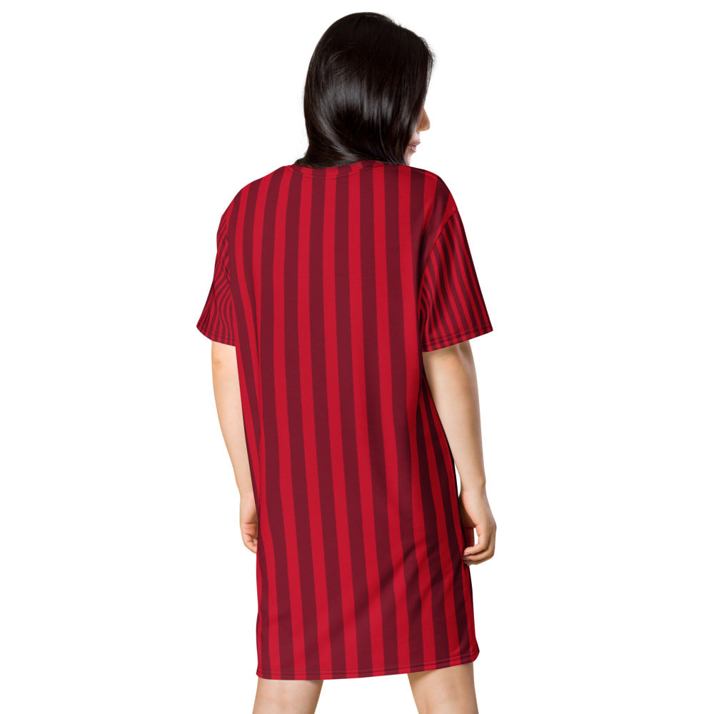 Women Red Striped T Shirt Dress