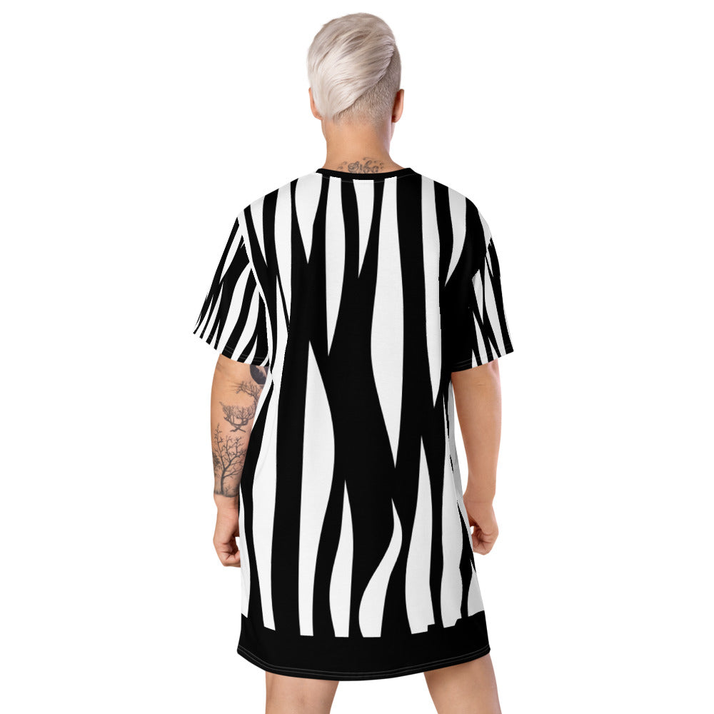 Women Zebra Striped T-Shirt Dress