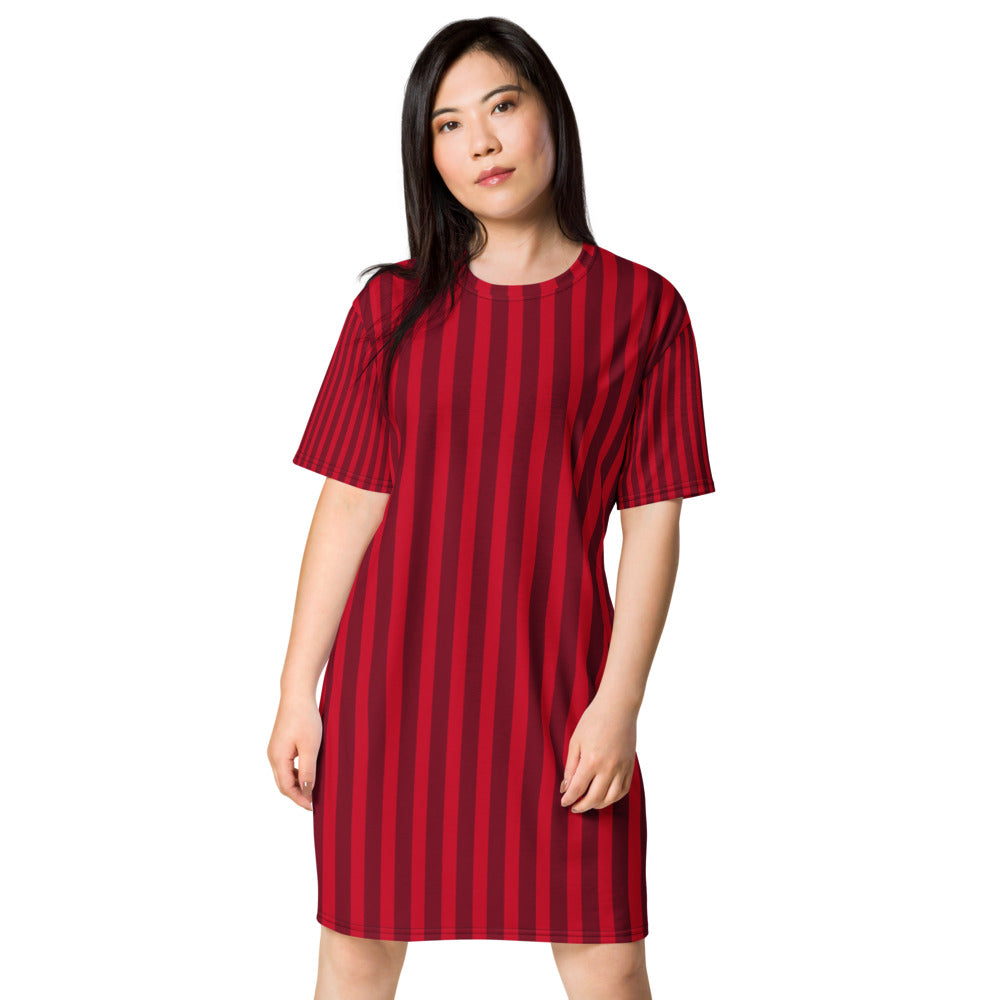 Women Red Striped T Shirt Dress