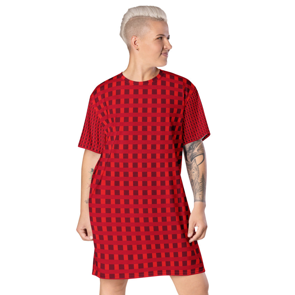 Women Red Block T-Shirt Dress