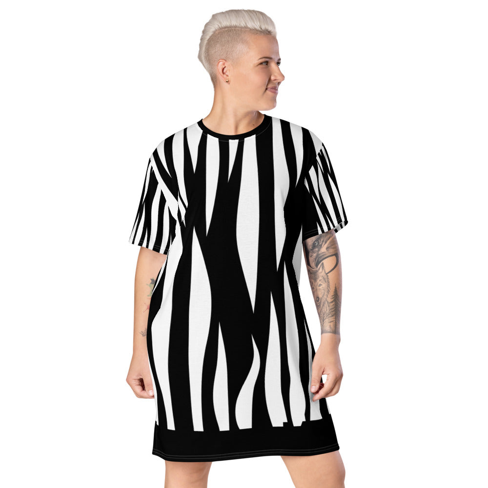 Women Zebra Striped T-Shirt Dress