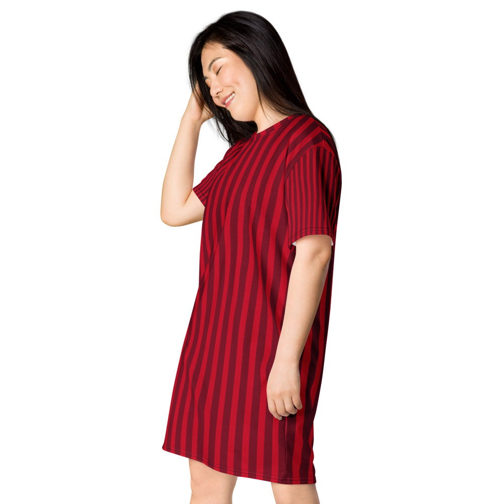 Women Red Striped T Shirt Dress