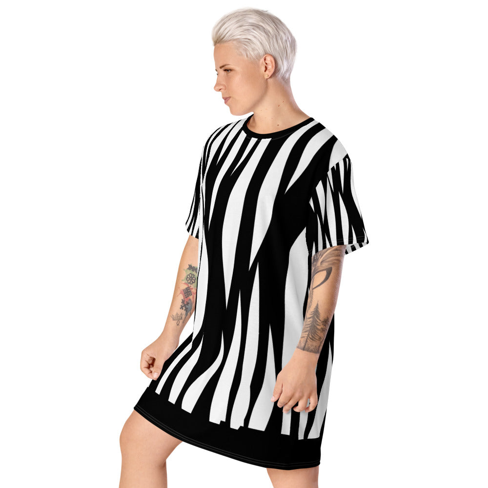 Women Zebra Striped T-Shirt Dress