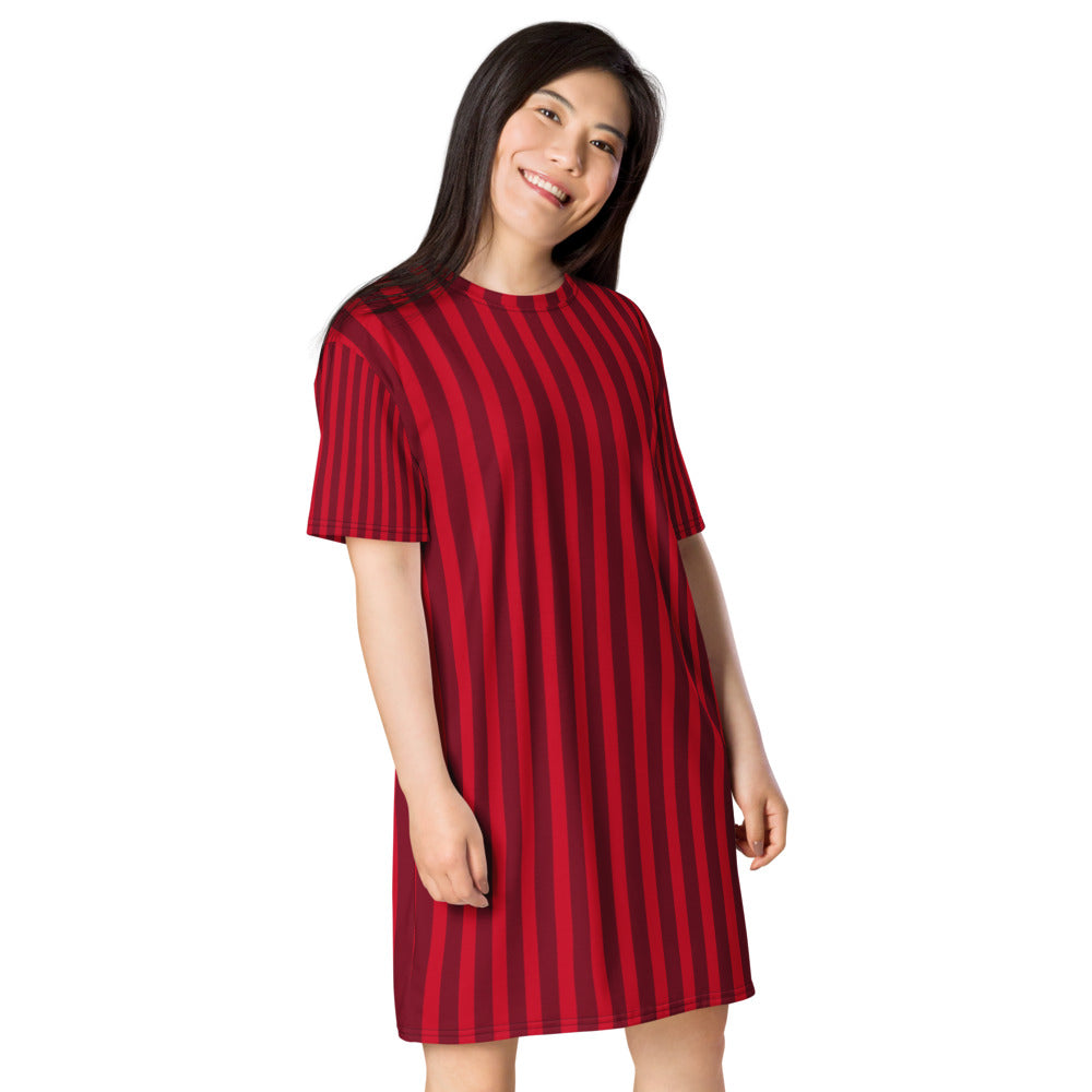 Women Red Striped T Shirt Dress