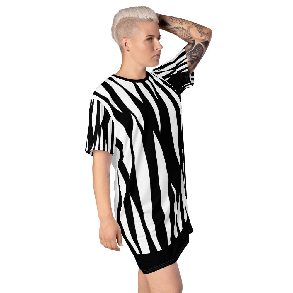 Women Zebra Striped T-Shirt Dress