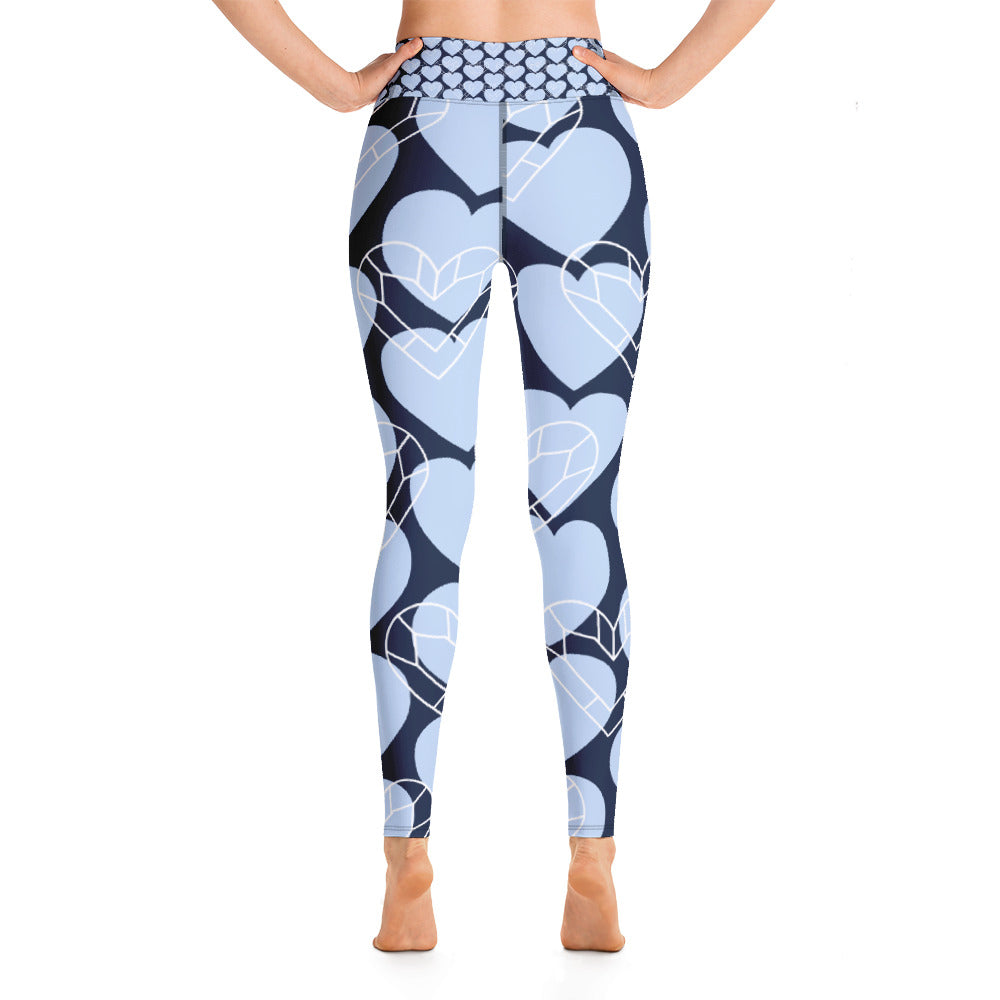 Women Blue Heart Yoga Leggings