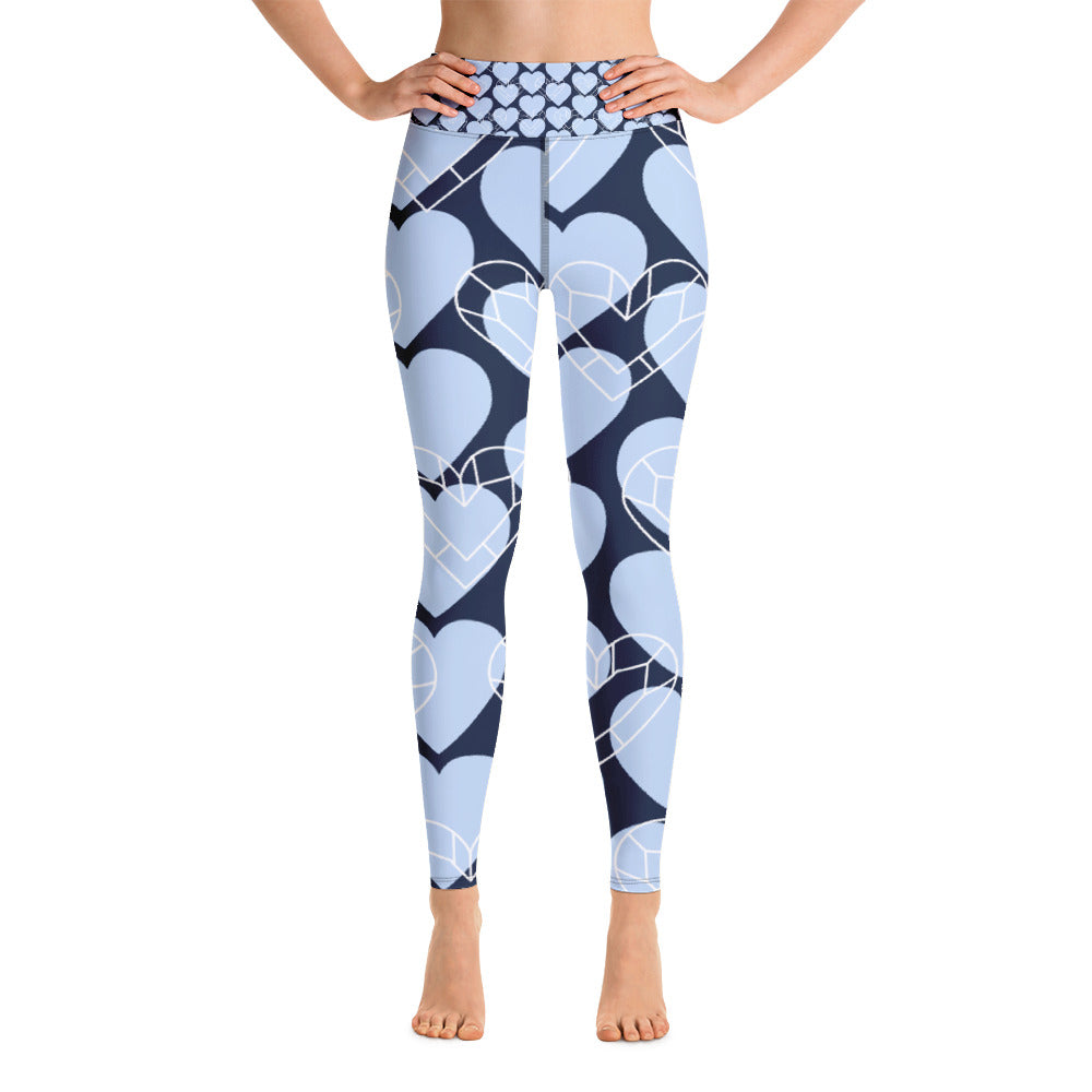 Women Blue Heart Yoga Leggings