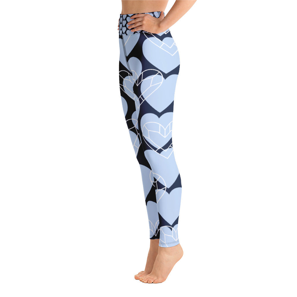 Women Blue Heart Yoga Leggings