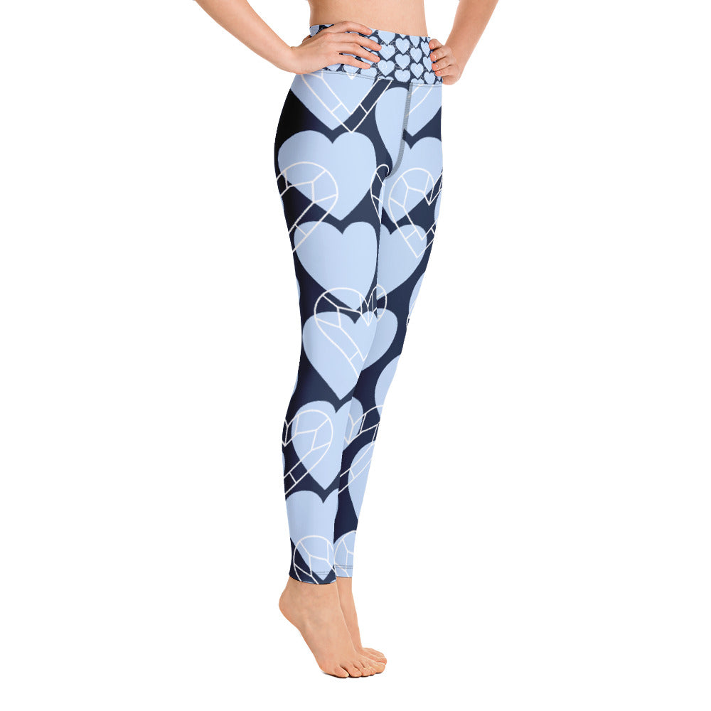 Women Blue Heart Yoga Leggings