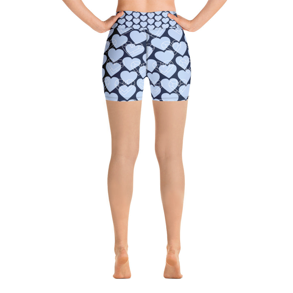 Women Blue Heart Yoga Shorts