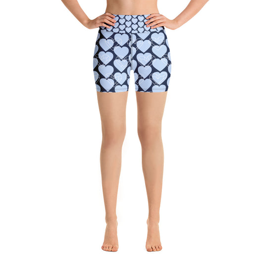 Women Blue Heart Yoga Shorts