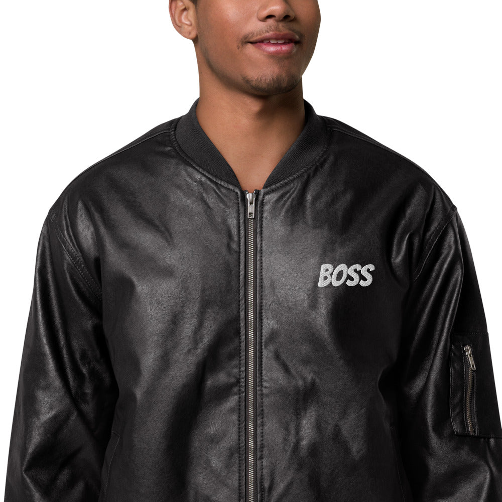 Boss leather hot sale bomber jacket